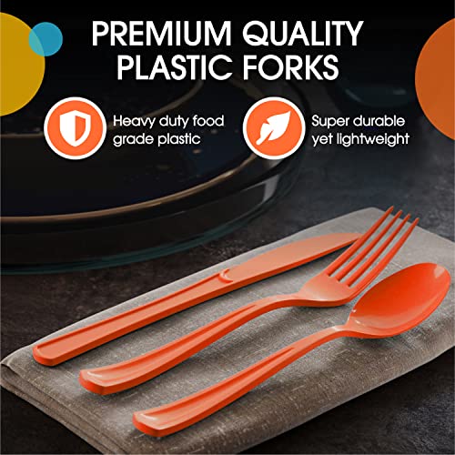 Orange Plastic Forks 200 Pieces Orange Forks Disposable Utensils Heavy Duty Plastic Cutlery Set Disposable Cutlery Sets Flatware Sets Silverware Set Party Supplies & Party Tableware (Orange / Forks)