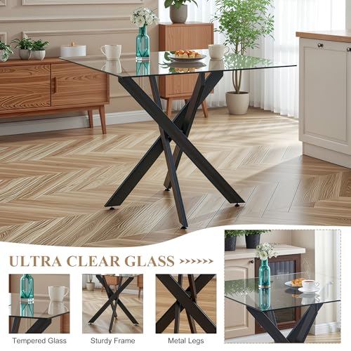 36” Square Glass Dining Table Set for 4 (Black Square Table/White Pu Chairs / 5 Pieces)