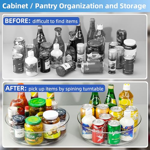 2 Pack Lazy Susan 11.5" Inch Turntable Organizer Organization Storage Container Bins Spice Rack Cabinet Rotating Condiment for Pantry Countertop Kitchen Vanity Bathroom Jewelry Holder Clear (11.5 inch 2pack)