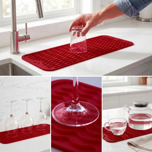 Silicone Dish Drying Mat for Multiple Usage (Red / 17"L x 6"W)