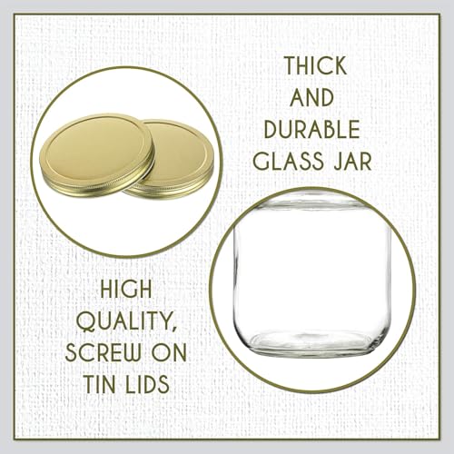 Half Gallon Mason Jar Wide Mouth with Airtight Metal Lid (Gold Lid)