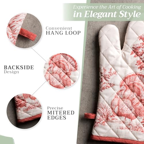 Maison d'Hermine Oven Gloves 100% Cotton Oven Mitt (119 - Holy Jouy - Red / 7.5" x 13" (Oven Mitt))