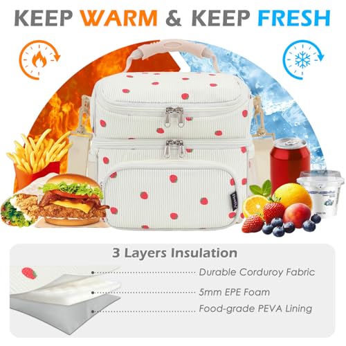 Lunch Box for Men & Women (Corduroy Strawberries Beige)