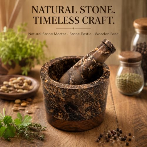 Mortar and Pestle (Marble Finish with Wooden Base)