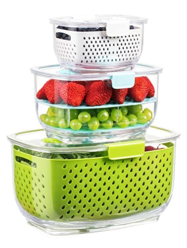Fresh Produce Vegetable Fruit Storage Containers 3Piece Set (Green)
