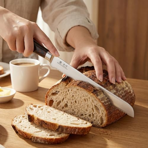 Bread Knife 10 In German Professional Homemade Bread Slicing Knife (Dark Brown)