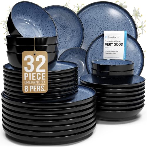 32 Piece Stoneware Dinnerware Set for 8 (Dark / Deep Blue / Set for 8 (32pcs))