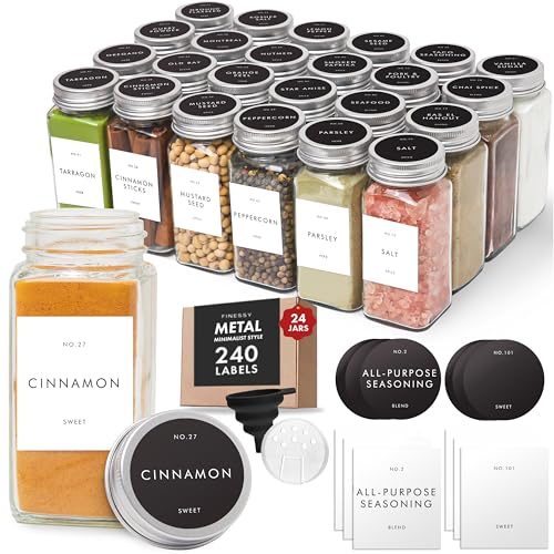 Thick Glass Spice Jars With Airtight Lids And Labels 4oz 24 Pack (4 Count)