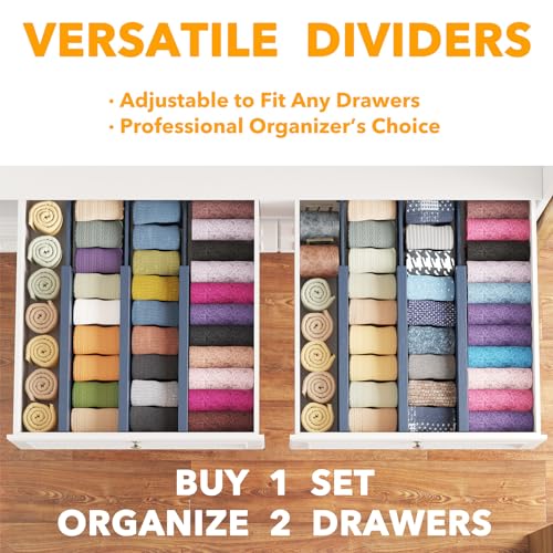 Bamboo Dresser Drawer Dividers 6 Pack (4.65''H, 12.5''-17''L / NAVY BLUE)