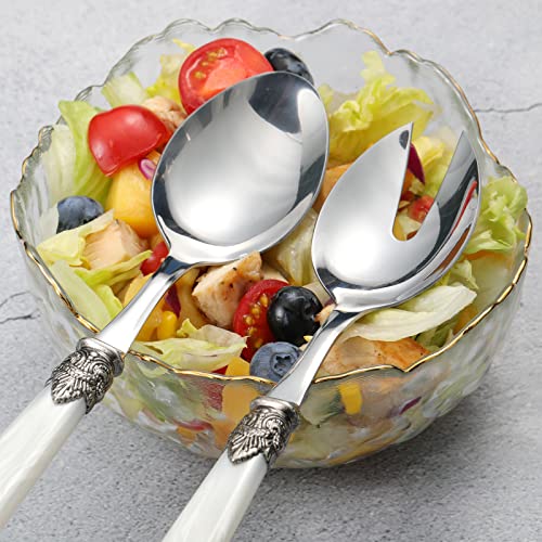 2 piece Salad Servers Stainless Steel Salad Serving Set Salad Fork and Spoon (White)
