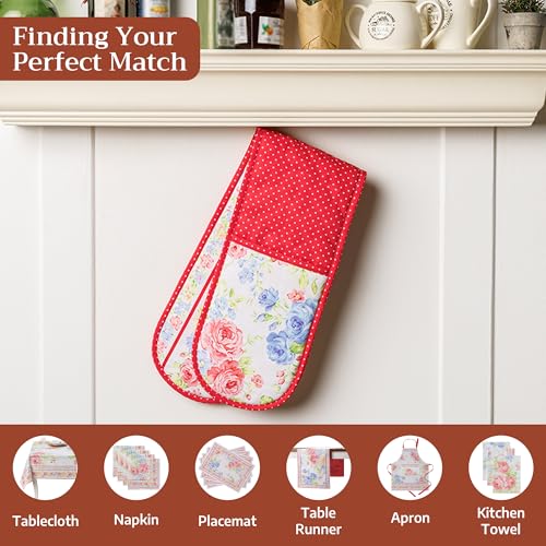 Double Oven Mitts 100% Cotton Double Oven Glove (006 - Vintage Floral / 7" x 35" (Double Oven Mitt))