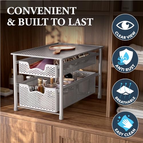 Stackable 2 Tier Sliding Basket Organizer Drawer (2-Tier / White)