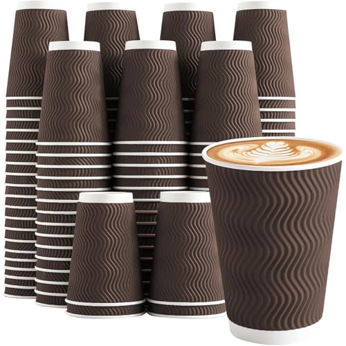 100 Pack 12 oz Disposable Paper Coffee Cups Insulated Brown (Brown / 12 oz)