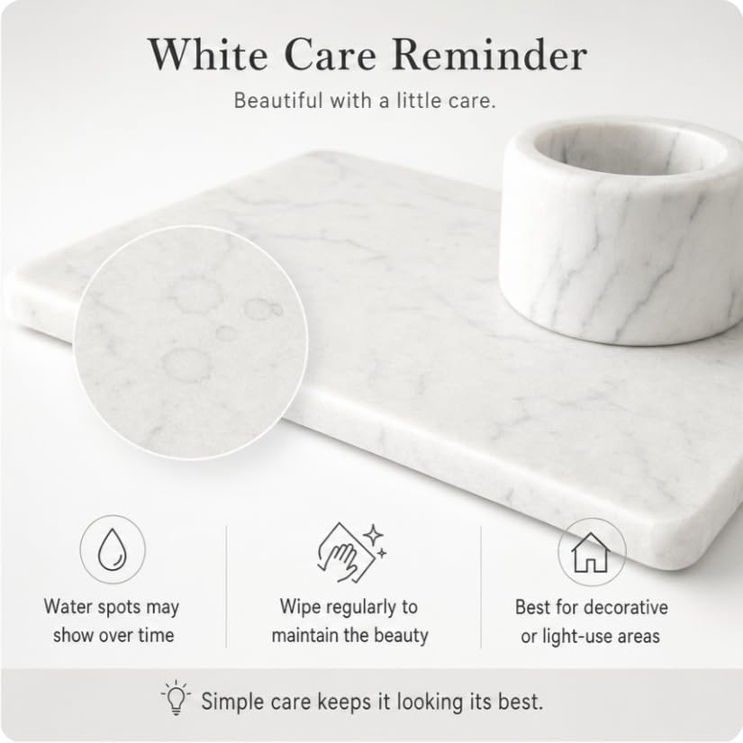 2PCS Water Absorbing Stone Drying Tray for Kitchen Counter & Bathroom Sink (2 Pack - Marble White / 9" x 3.5")