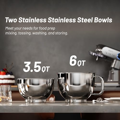 Stand Mixer 3.5QT&6QT Bowls Mixers Kitchen Electric Stand Mixer Gray (Gray / Two Bowls (3.5QT + 6QT))