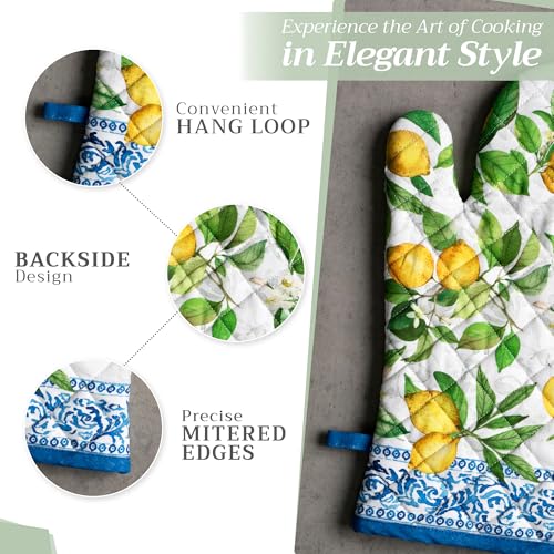 Maison d'Hermine Oven Gloves 100% Cotton Oven Mitt (032 - Cedrat / 7.5" x 13" (Oven Mitt))