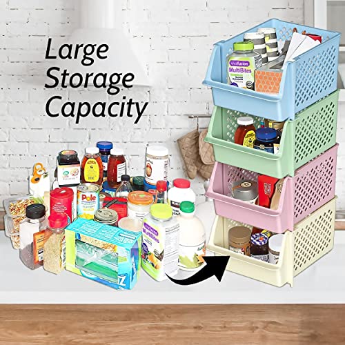 Stackable Storage Bins Open Front for Pantry Storage (4 Count)