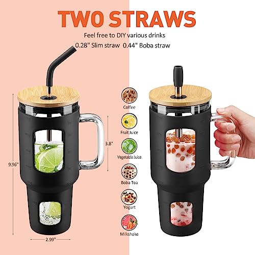 Glass Tumbler with Straw and Lid (Black / 40 Ounces)