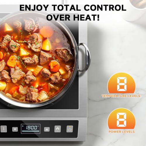 Portable Induction Cooktop 1800W Commercial Burner Stainless Steel (Stainless Steel)