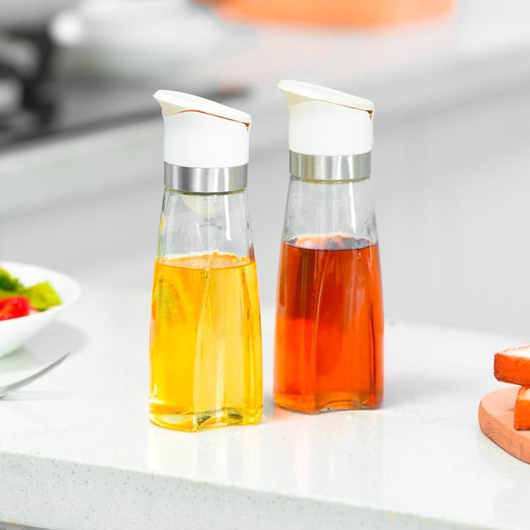 Premium Glass Olive Oil and Vinegar Dispenser Bottles Set (White / 11 Ounces)