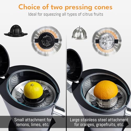 Stainless Steel Electric Orange Juicer 200W I Incl. Stainless Steel Cone & BPA