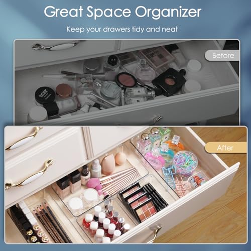 12 Pack Large Clear Plastic Drawer Organizer Set (12 Count)