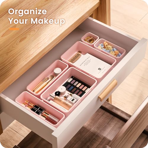 Military Grade】 Drawer Organizer for Vanity Bathroom Makeup Desk (Pink)