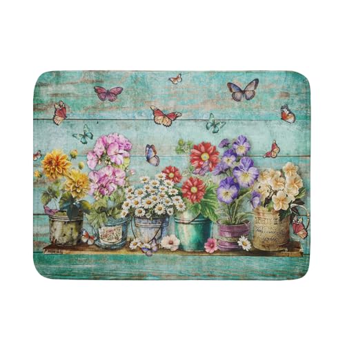 Spring Floral Rustic Dish Drying Mat for Kitchen Counter Absorbent Microfiber Large Drying Pad 18 x 24 Inch Flowers Jars (Green Flowers Jars / 24" x 18")