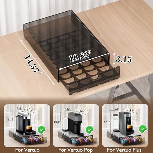 Acrylic Coffee Pod Organizer for Nespresso Vertuo Pod Holder 40 Pods Clear Vertuo Pod Storage Drawer (Transparent Black)