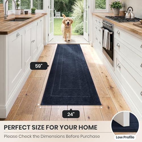 Hallway Runner Rug (Navy Blue / 24" X 59" (Runner))