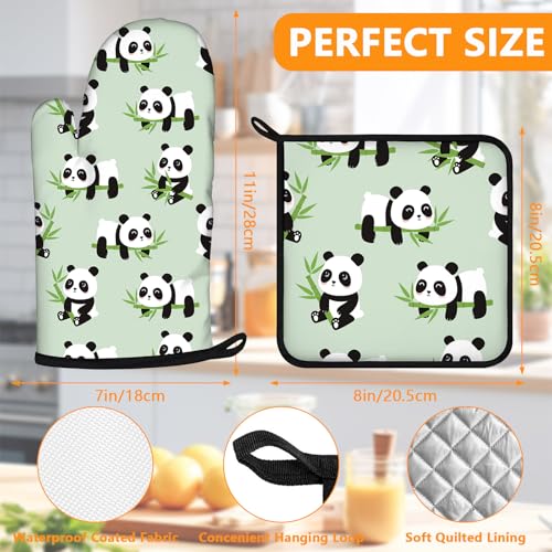 Cute Panda Oven Mitts and Pot Holders Sets 4Pcs (Cute Panda)