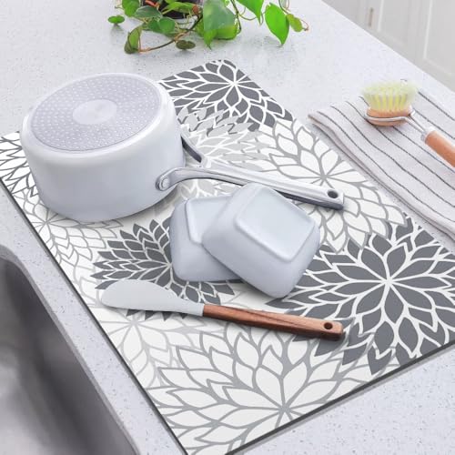 2Pcs Dish Drying Mat & Sink Splash Guard (Gray / 12" X 20" + 24" X 5.5")