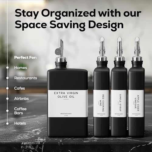 Black Glass Olive Oil Dispenser Bottle for Kitchen by Brighter Barns (Black/Silver)