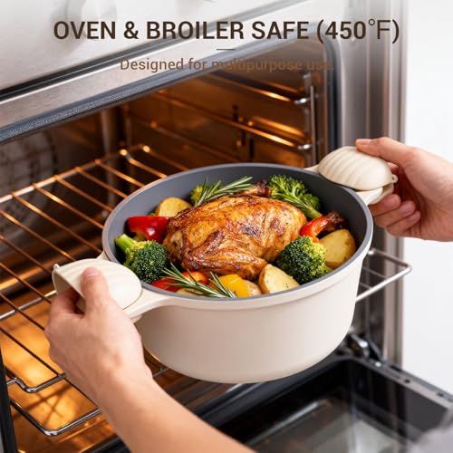 8 Piece Non Stick Stock Pot with Lid (Cream White)