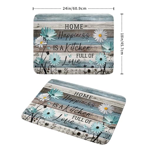 Daisy Floral Dish Drying Mat 18x24 Inches Rustic Wood Microfiber Absorbent Reversible Dish Draining Pad Fast Dry Kitchen Accessories (Home Happiness Wood / 18" x 24")