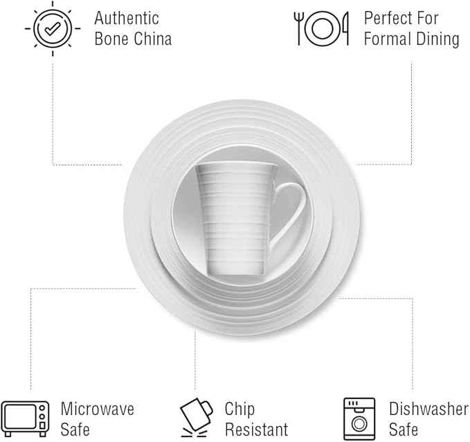 Stone lain Bone China Round Swirl Design 32 Piece Dinnerware Set, White