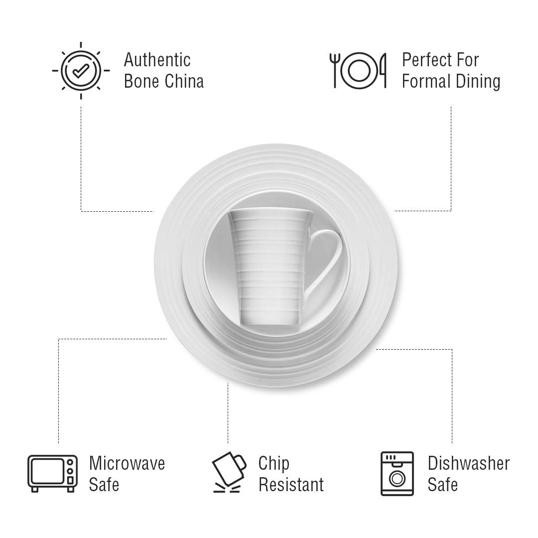 Bone China Round Swirl Design 32 Piece Dinnerware Set (Swirl - White / 32 Piece Service for 8)
