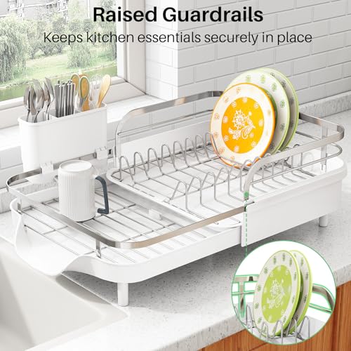Expandable Dish Drying Rack for Small Kitchen Counter (White)