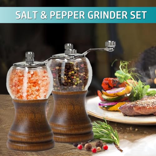 Pepper Mill Manual Salt and Pepper Grinder Set 5in Wooden Mills Fresh Spice (Walnut color 1pcs-5in)