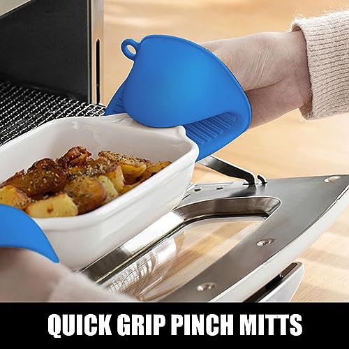 Silicone Oven Mitts and Pot Holders Sets (Blue)