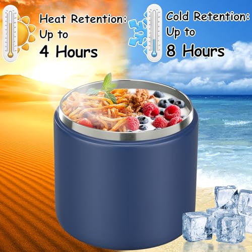 19oz Insulated Vacuum Food Jar with Buckle Lid Wide Mouth Soup Thermo for Hot Food Kids Leakproof Stainless Steel Lunch Container (Blue-L / 19OZ)