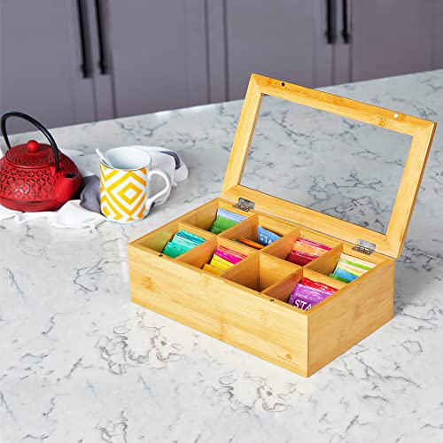 Big Natural Bamboo Tea Storage Organizer (8 Compartments)