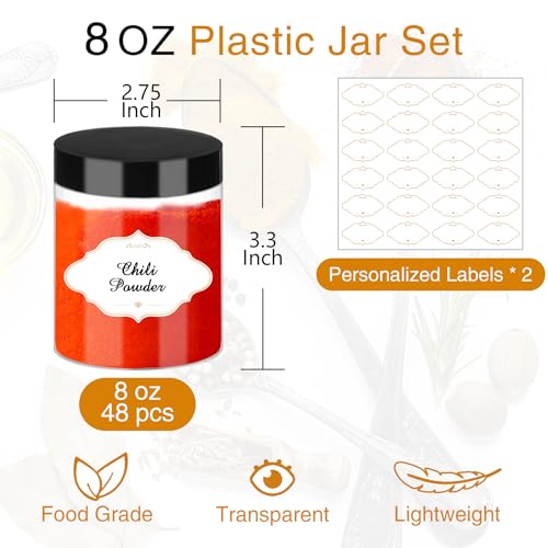 8 OZ Plastic Jars with Lids (8OZ 48Pcs Black)
