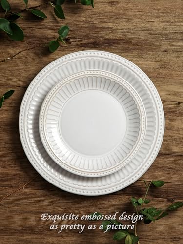 Ceramic Plates and Bowls Sets (Embossed White / Service for 4)