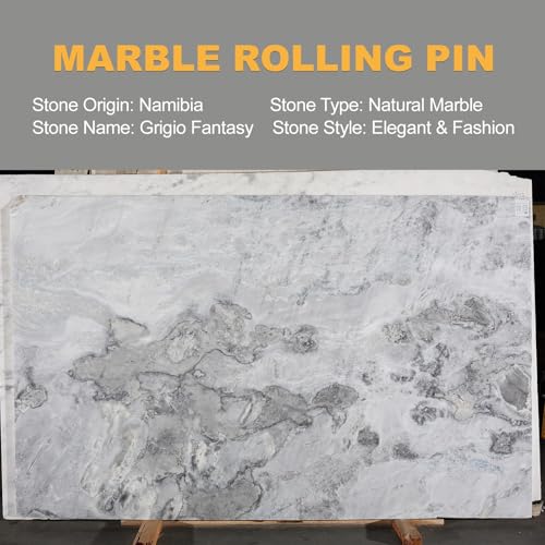 African Natural Marble Rolling Pin (White and Grey Marble with Pastry Mat)