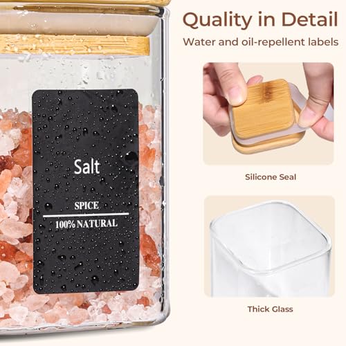 Square Glass Spice Jars with Labels 4 oz 6 Pack with Bamboo Lids (6 Count)