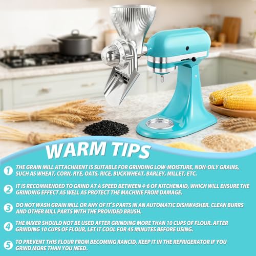 All Metal Grain Mill Attachment for KitchenAid Stand Mixers with 12 Grind Level Wheat Grinder Flour Mill for Sourdough Baking (Metal)