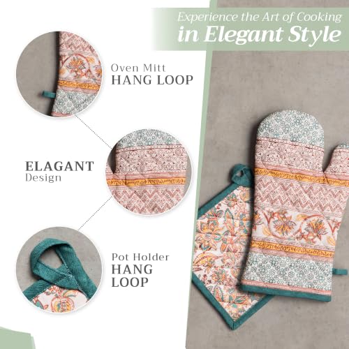 100% Cotton Oven Mitt & Pot Holder Set (047 - Nila / 7.5" x 13" & 8" x 8" (Oven Mitt & Pot Holder))