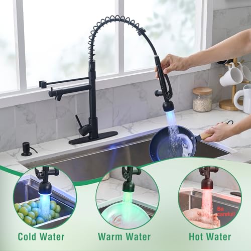 LED Commercial Kitchen Faucets with Pull Down Sprayer Matte Black (Matte Black)