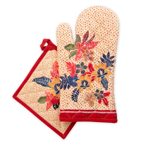 100% Cotton Oven Mitt & Pot Holder Set (064 - Kalahari / 7.5" x 13" & 8" x 8" (Oven Mitt & Pot Holder))